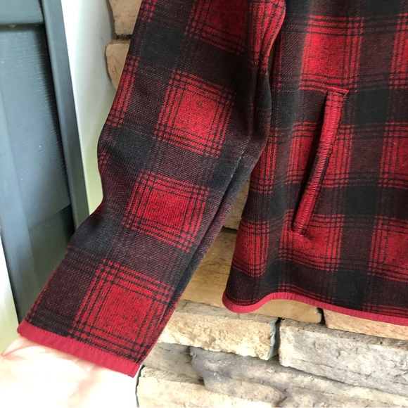 Eddie Bauer red black buffalo check plaid full zip jacket Large EUC - Picture 3 of 11